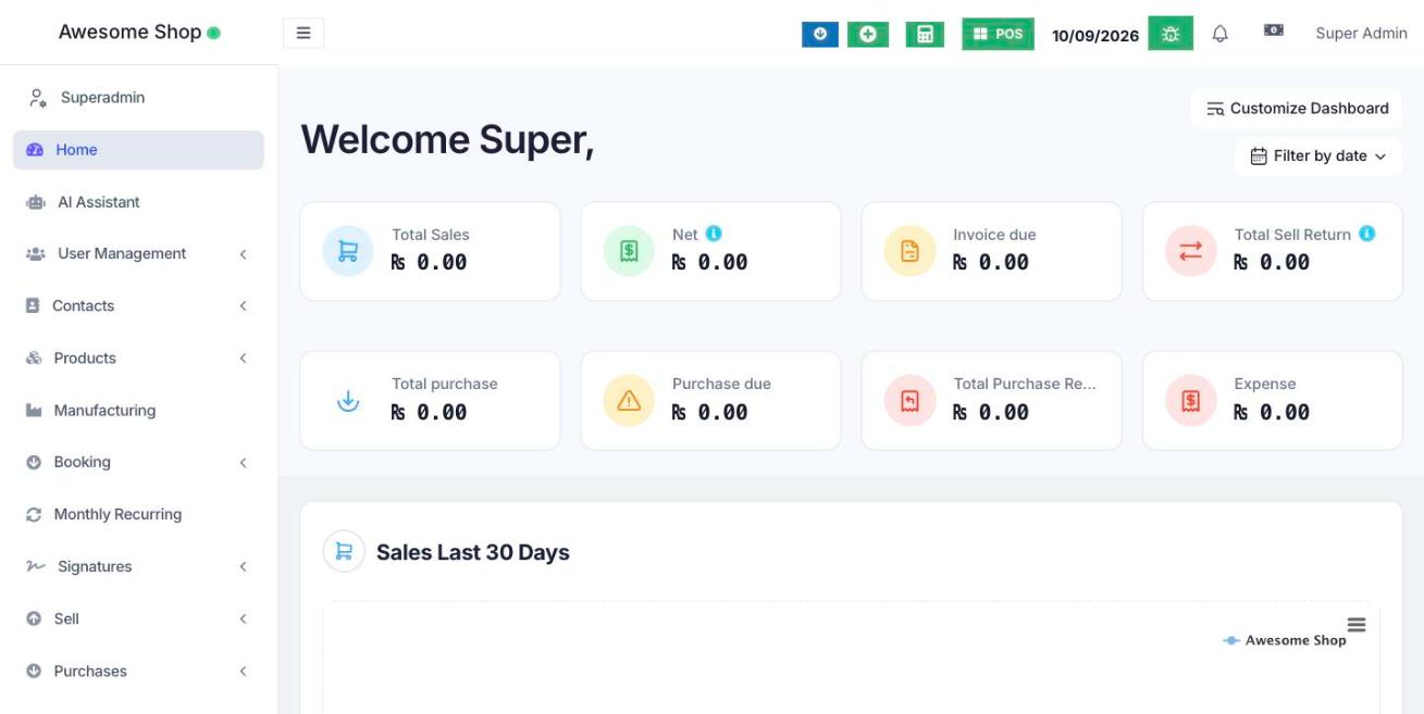 EZI ERP — dashboard